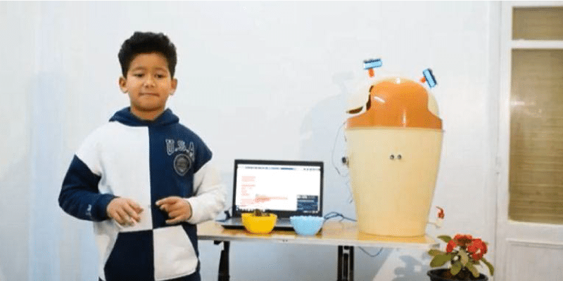 Young Egyptian Aser Ahmed presents his smart recycling bin project.