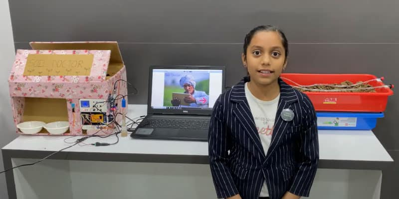 Aditi, a young coder with 'Soil Doctor,' her award-winning AI project setup