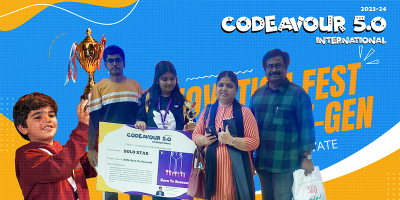 Thendral's Award-Winning Moment for her ML and AI project at Codeavour 5.0 International with her Family